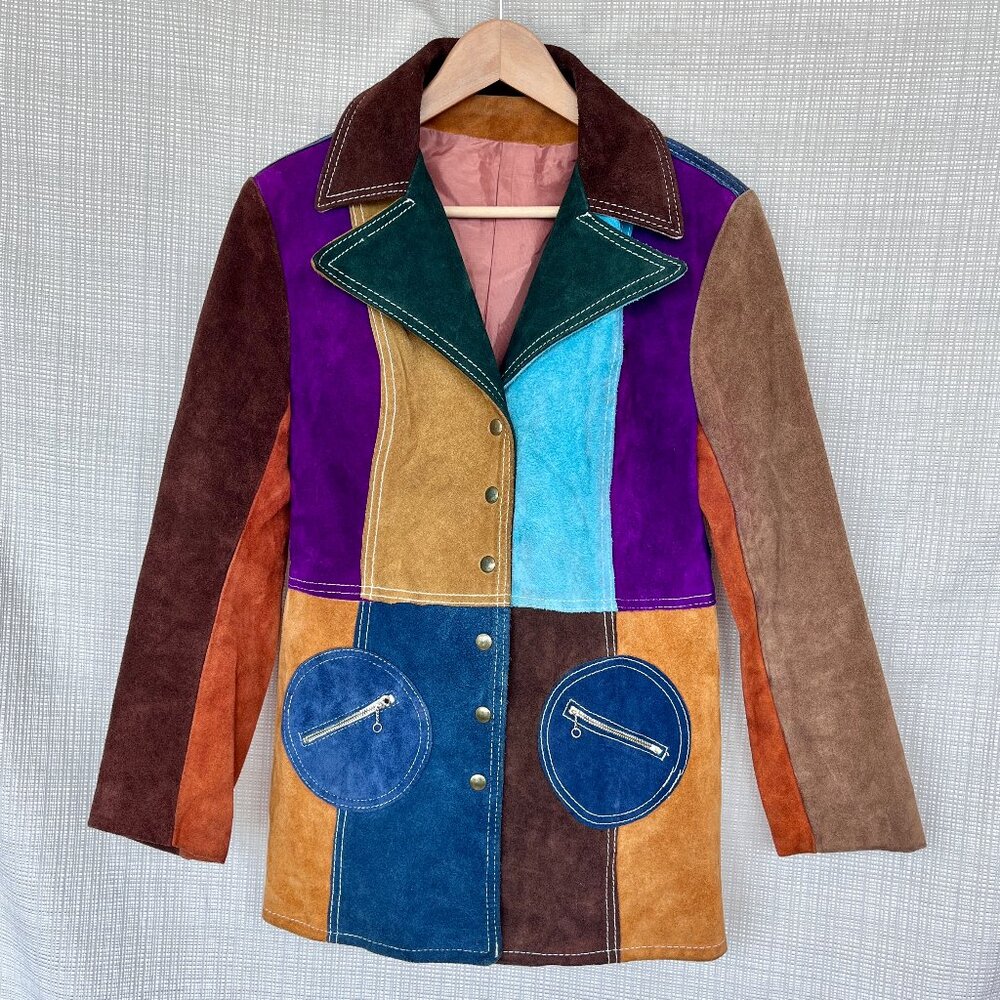 $800 Firm! VINTAGE 70s Patchwork Suede Jacket Boho Funky - Picture 3 of 16